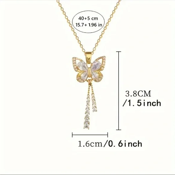 Butterfly Tassel Pendant Necklace 18k Gold Plated - Picture 7 of 7